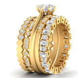 WOKE ® 3 carat round cut moissanite stack ring | Moissanite ring in gold and 925 sterling silver| GRA certified moissanites