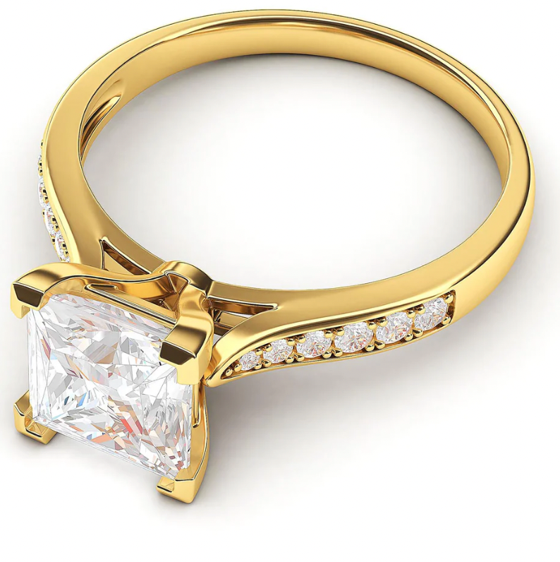 2 carat princess cut ring | Moissanite ring in 18k Gold| GRA certified moissanites