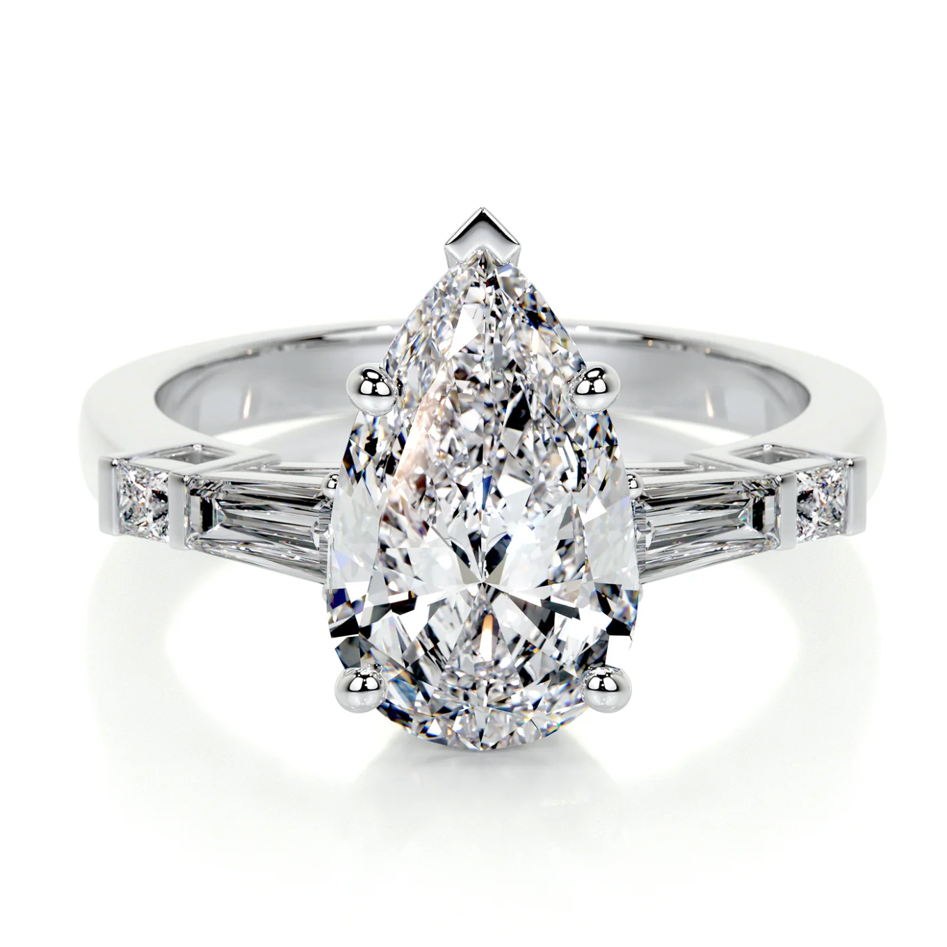 8 Ct Pear cut baugette side moissanite ring | 9K gold