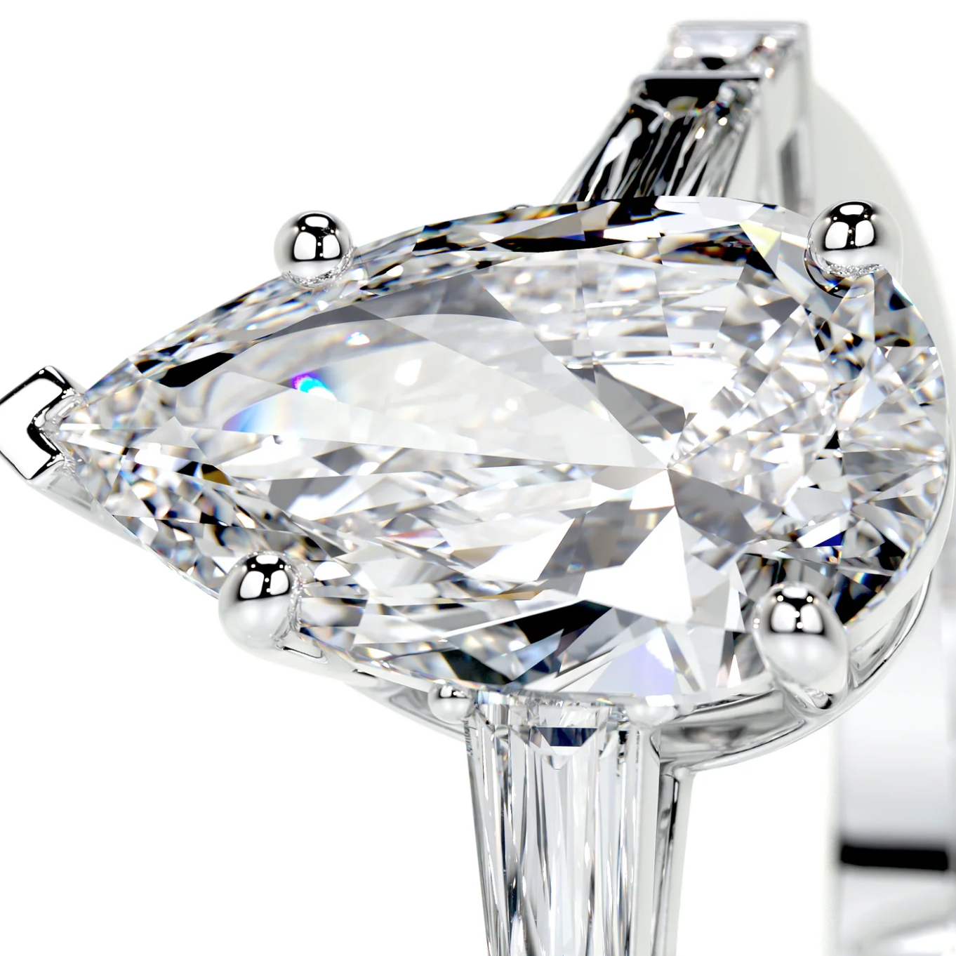 8 Ct Pear cut baugette side moissanite ring | 9K gold