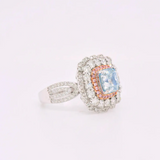 Blue Cushion and pink set ring | Moissanite on silver