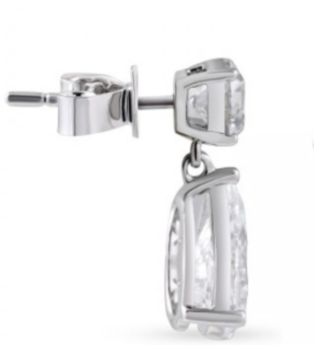 10 carats Pear and round cut Moissanite ear drop earrings | 925 sterling silver | GRA certified