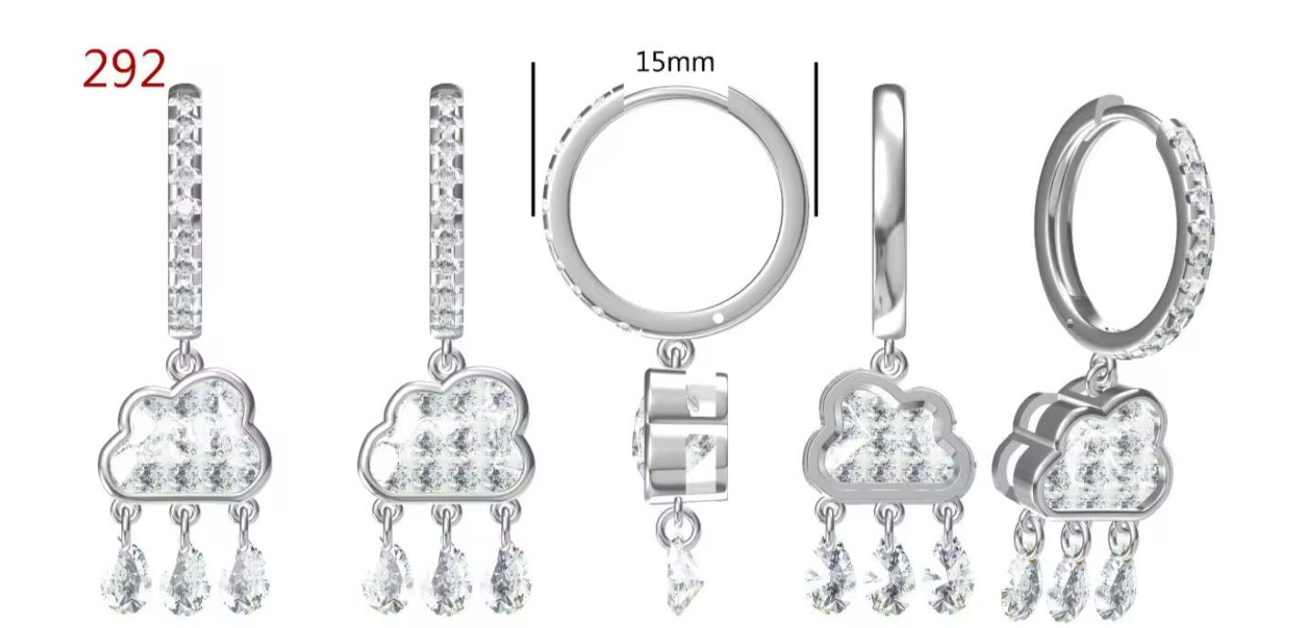 Rain Cloud earrings in 925 silver and moissanite | 925 Silver