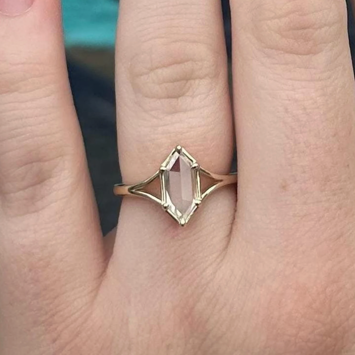 Dutch Marquise Portrait Cut Moissanite ring in 925 Silver/9K Gold