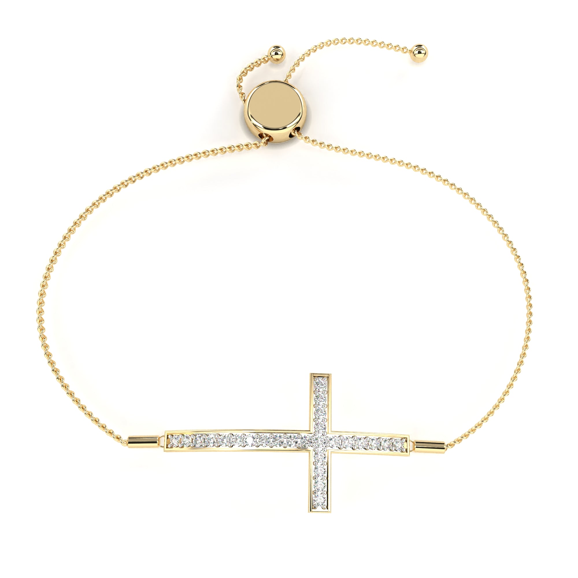 WOKE™ 0.65 carat round cut Lab grown diamond bracelet CROSS in 14k gold