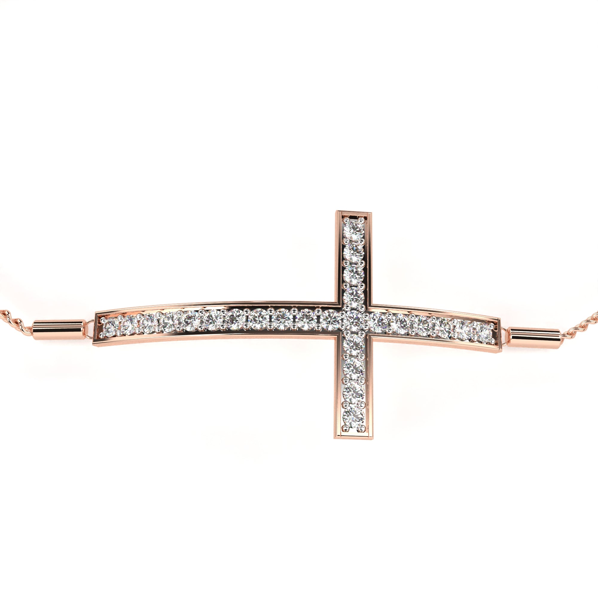 WOKE™ 0.65 carat round cut Lab grown diamond bracelet CROSS in 14k gold