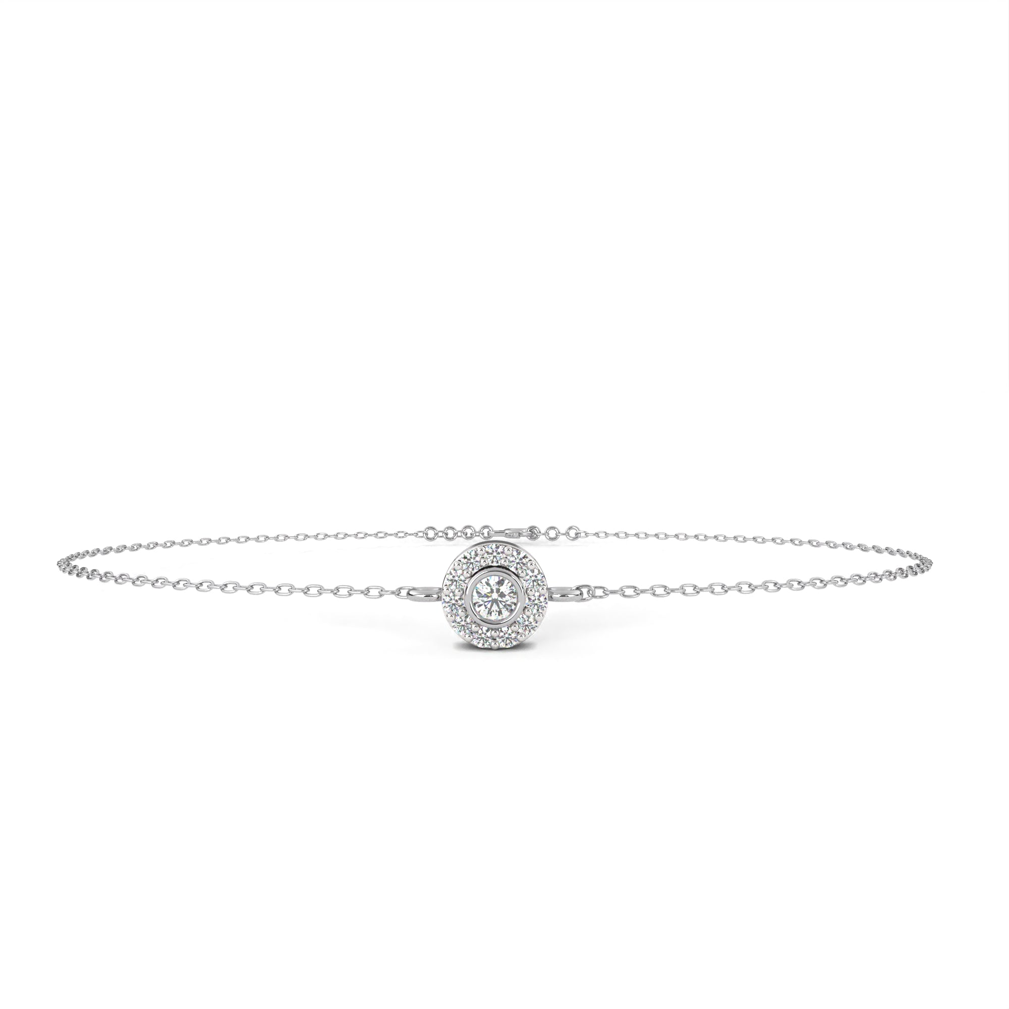 WOKE™ 0.58 carat round cut Lab grown diamond bracelet halo solitaire in 14k gold