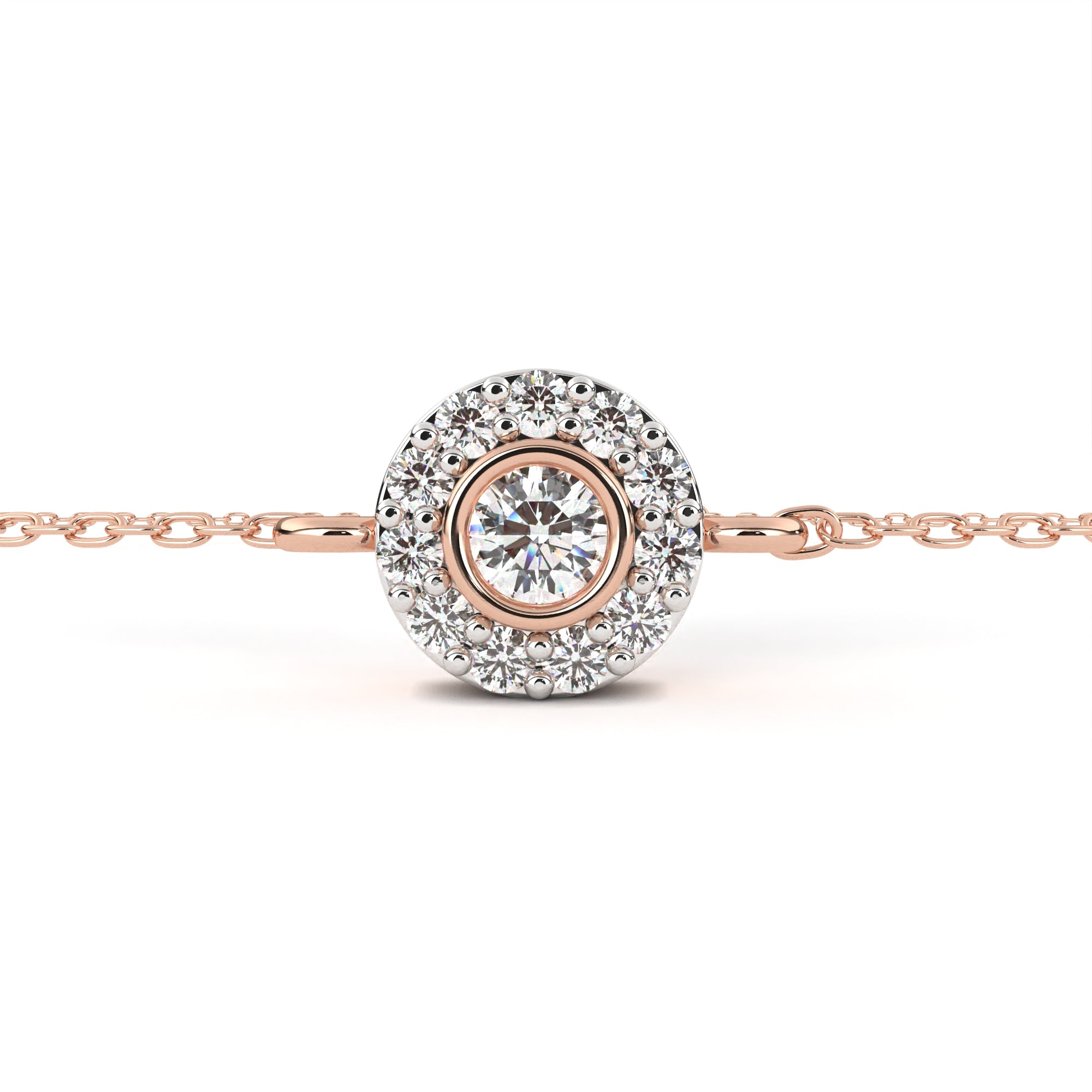 WOKE™ 0.58 carat round cut Lab grown diamond bracelet halo solitaire in 14k gold