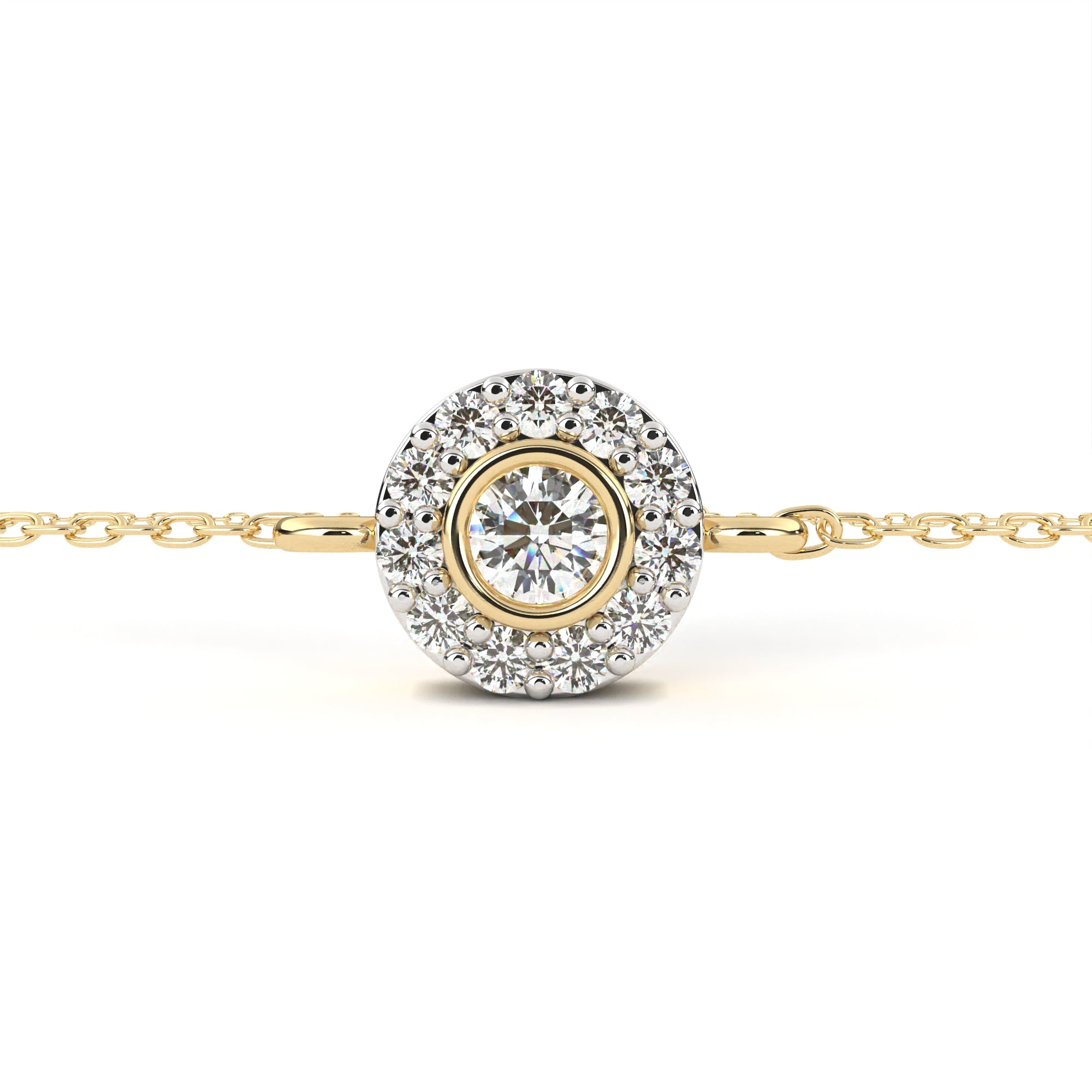 WOKE™ 0.58 carat round cut Lab grown diamond bracelet halo solitaire in 14k gold