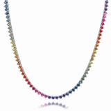 Rainbow Sapphire Vibrant 3mm Three Prong Tennis Necklace | WOKE