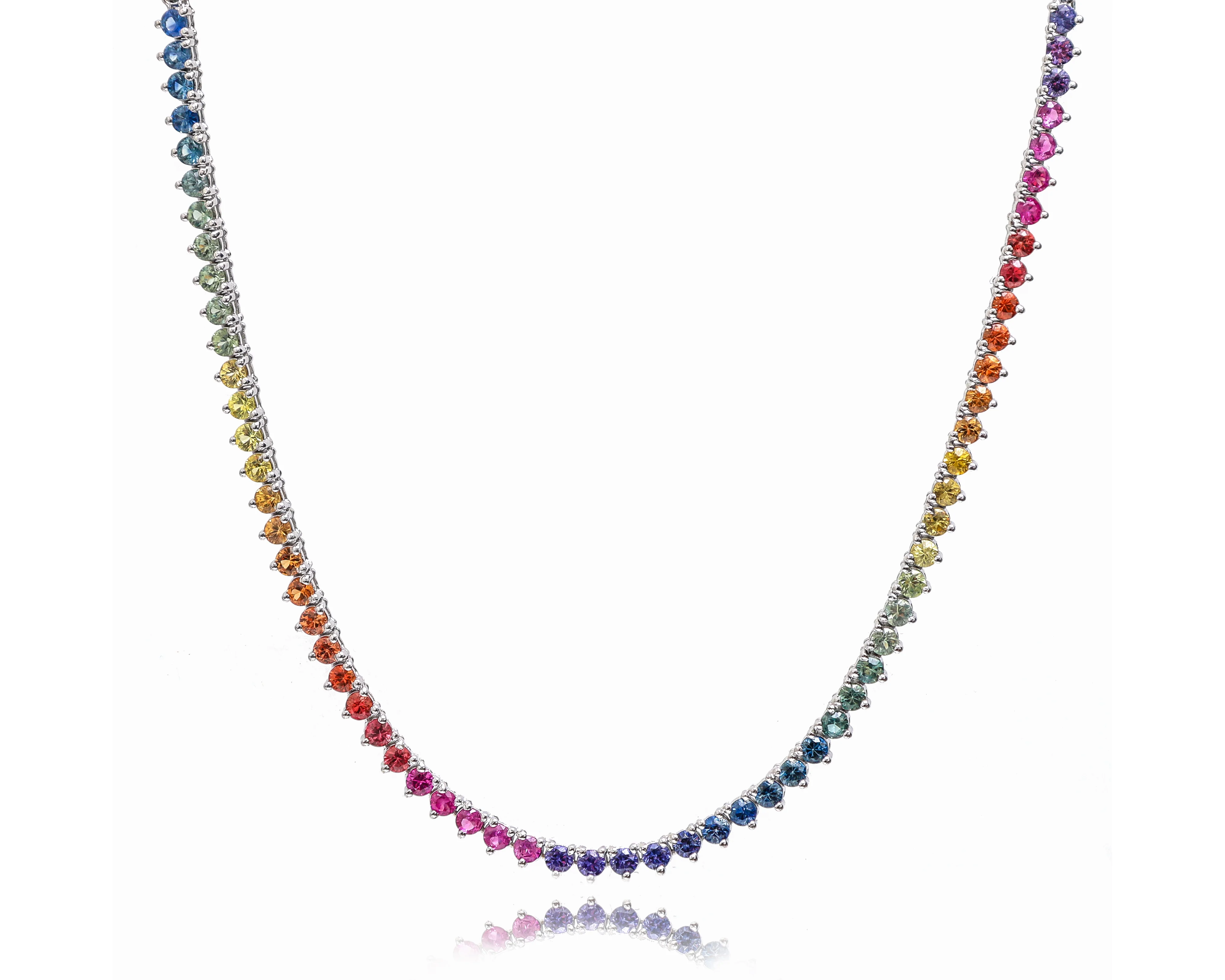 Rainbow Sapphire Vibrant 3mm Three Prong Tennis Necklace | WOKE