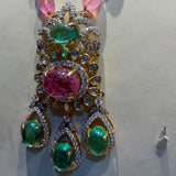 Lab Grown Multi sapphire,Emerald ,Moissanite and Polki Diamond Necklace in 9K/14K Gold |WOKE (Copy)