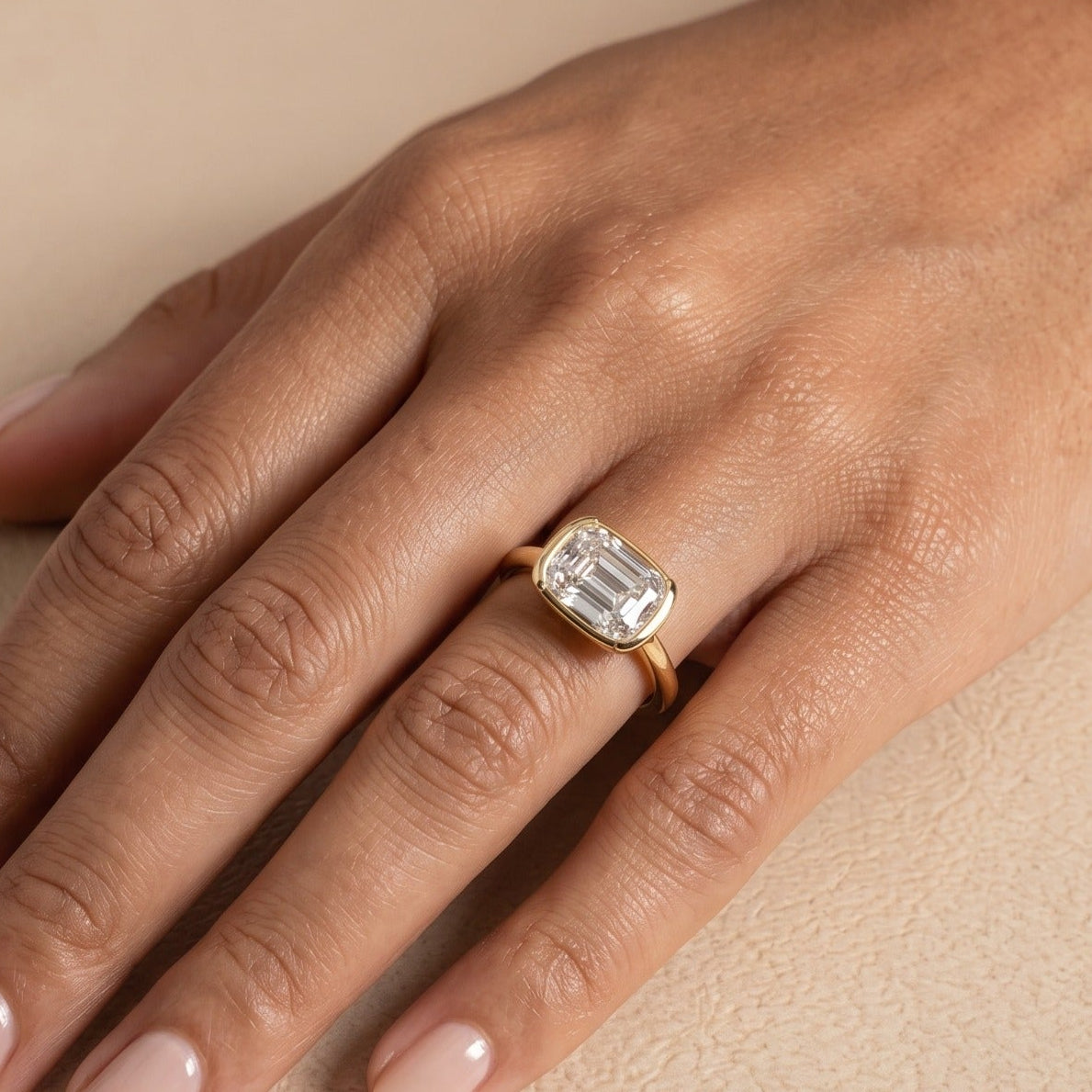 Old Mine Cushion Cut Bezel Set Moissanite Ring in 9K/14K Gold