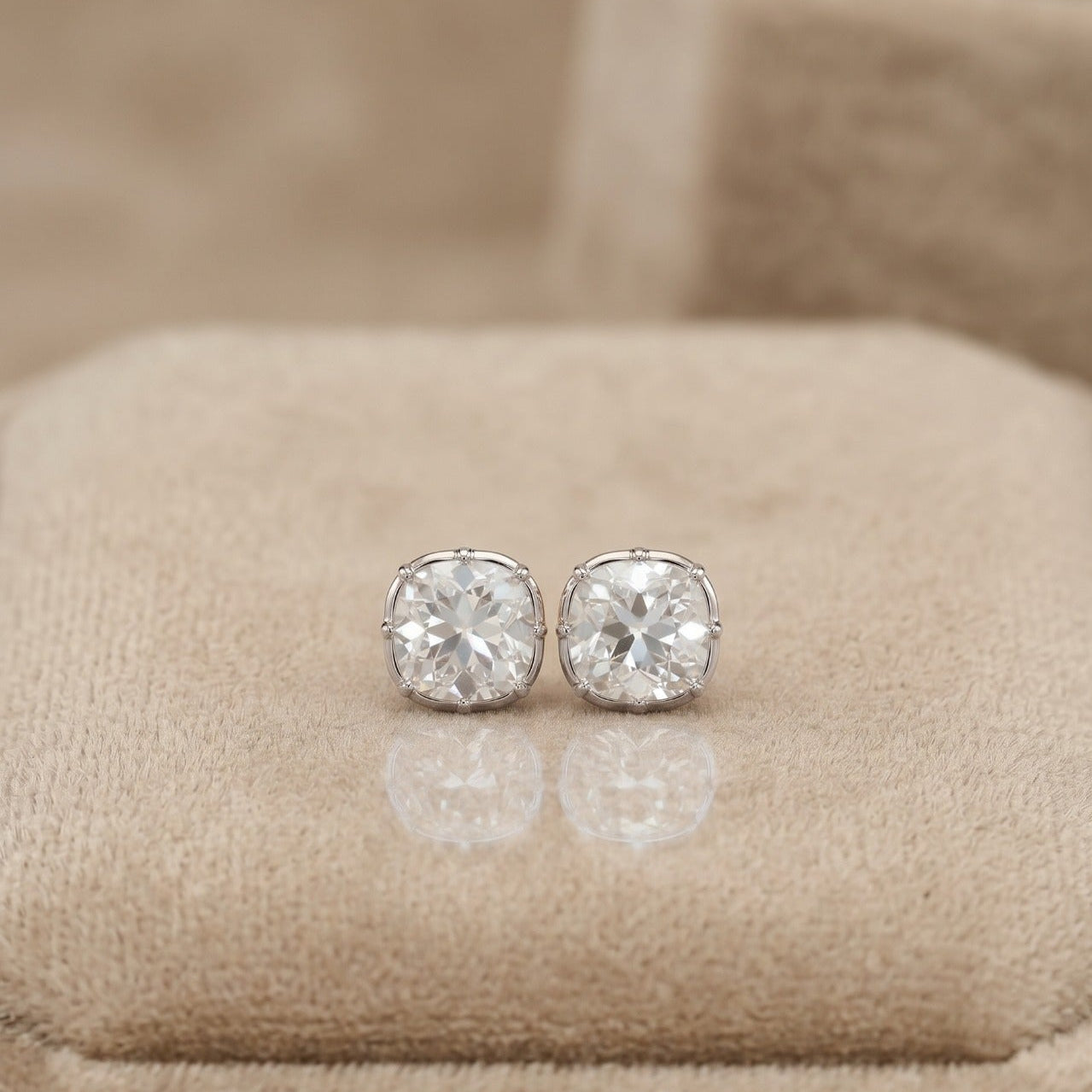 Old Mine European Cut Moissanite Studs in 9K Gold/925 Silver
