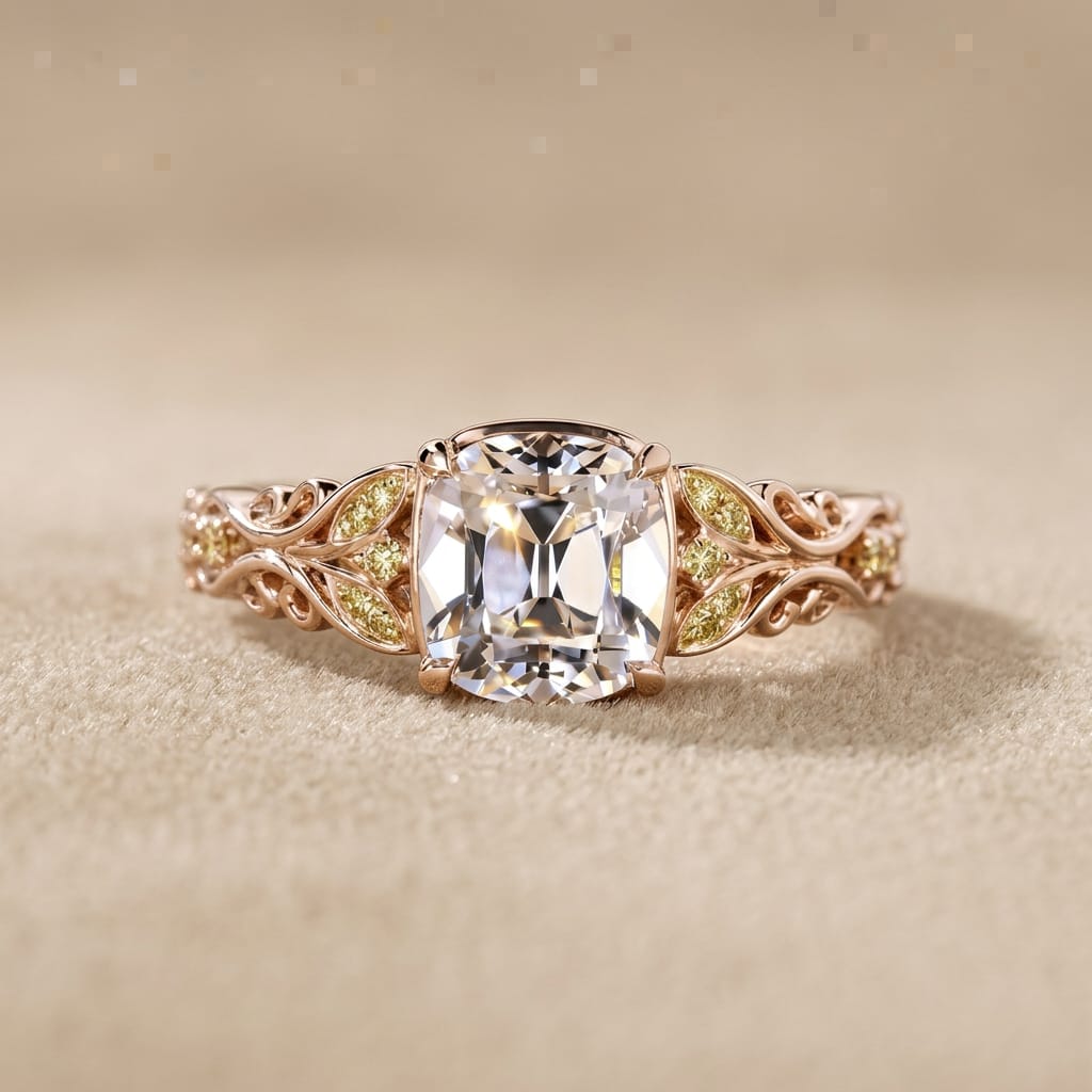 3 CT Old Mine Cut Moissanite Ring in 9K Gold/925 Silver