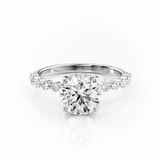 ROUND CUT MOISSANITE SHOULDER SET RING WITH HIDDEN HALO| WOKE