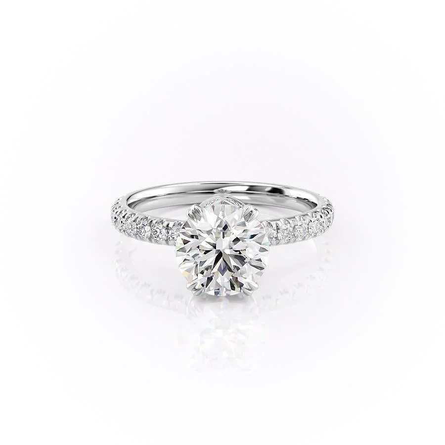 ROUND CUT MOISSANITE SHOULDER SET RING WITH BLOCK HALO| WOKE