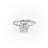ROUND CUT MOISSANITE ENGAGEMENT RING, TWISTED BAND WITH HIDDEN HALO | WOKE