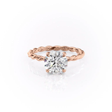 ROUND CUT MOISSANITE ENGAGEMENT RING, TWISTED BAND WITH HIDDEN HALO | WOKE