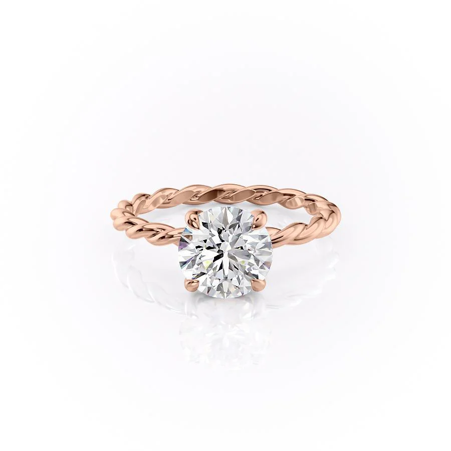 ROUND CUT MOISSANITE ENGAGEMENT RING, TWISTED BAND WITH HIDDEN HALO | WOKE