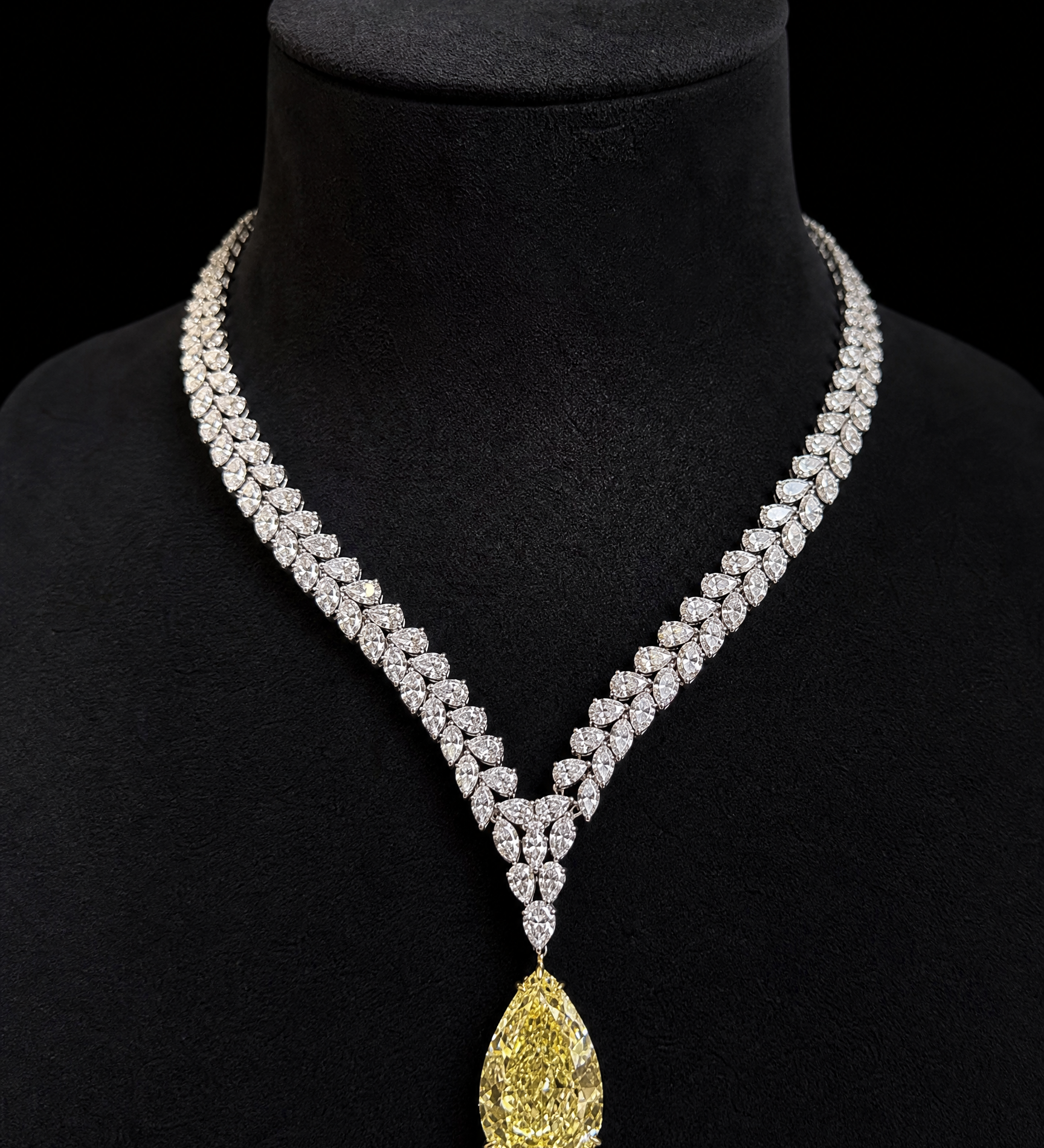White Diamond and yellow sapphire drop line moissanites Necklace | In 925 sterling silver | Certified moissanites