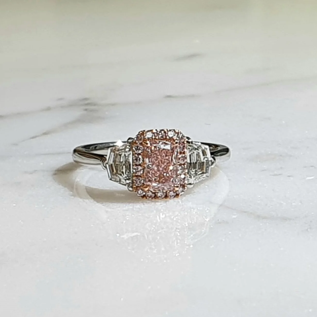 3.4 CT Radiant Cut Pink Diamond Sakura Trilogy Ring