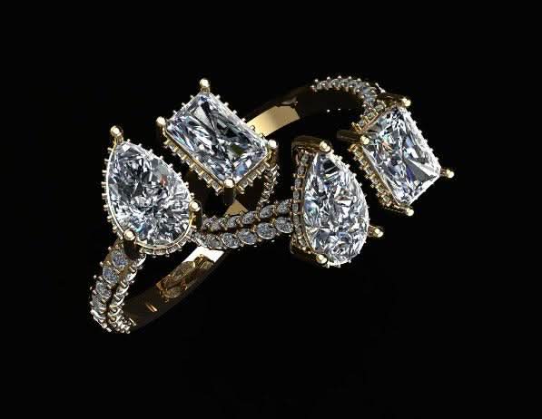 2 CT Emerald cut and Pear cut ring | Moissanite ring in 14k/925 sterling silver| GRA certified moissanites
