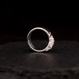 Antique Cluster Wedding Band, Pink Sapphire Round Engagement Ring, Scattered Stackable Band, Flush Set Wide Band| WOKE