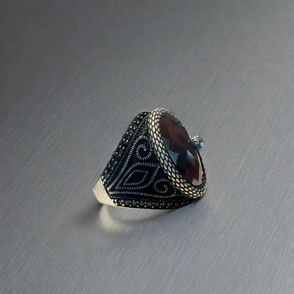 Men's 925 turkish Snake Garnet ring