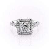 PRINCESS CUT MOISSANITE ENGAGEMENT RING, HALO WITH SPLIT SHANK| WOKE