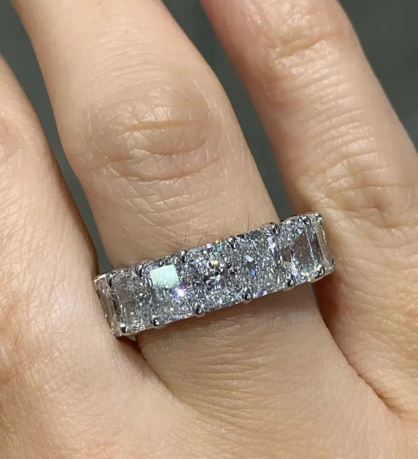8 carat moissanite radiant cut eternity band | In 925 sterling silver/14k gold and GRA certified moissanites