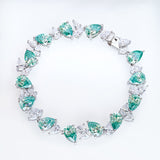 Total 55.9ct Plated 18K White Gold Bracelet Cyan Color 7*11mm Pear cut Moissanite Bracelet