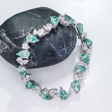 Total 55.9ct Plated 18K White Gold Bracelet Cyan Color 7*11mm Pear cut Moissanite Bracelet