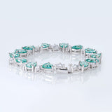 Total 55.9ct Plated 18K White Gold Bracelet Cyan Color 7*11mm Pear cut Moissanite Bracelet