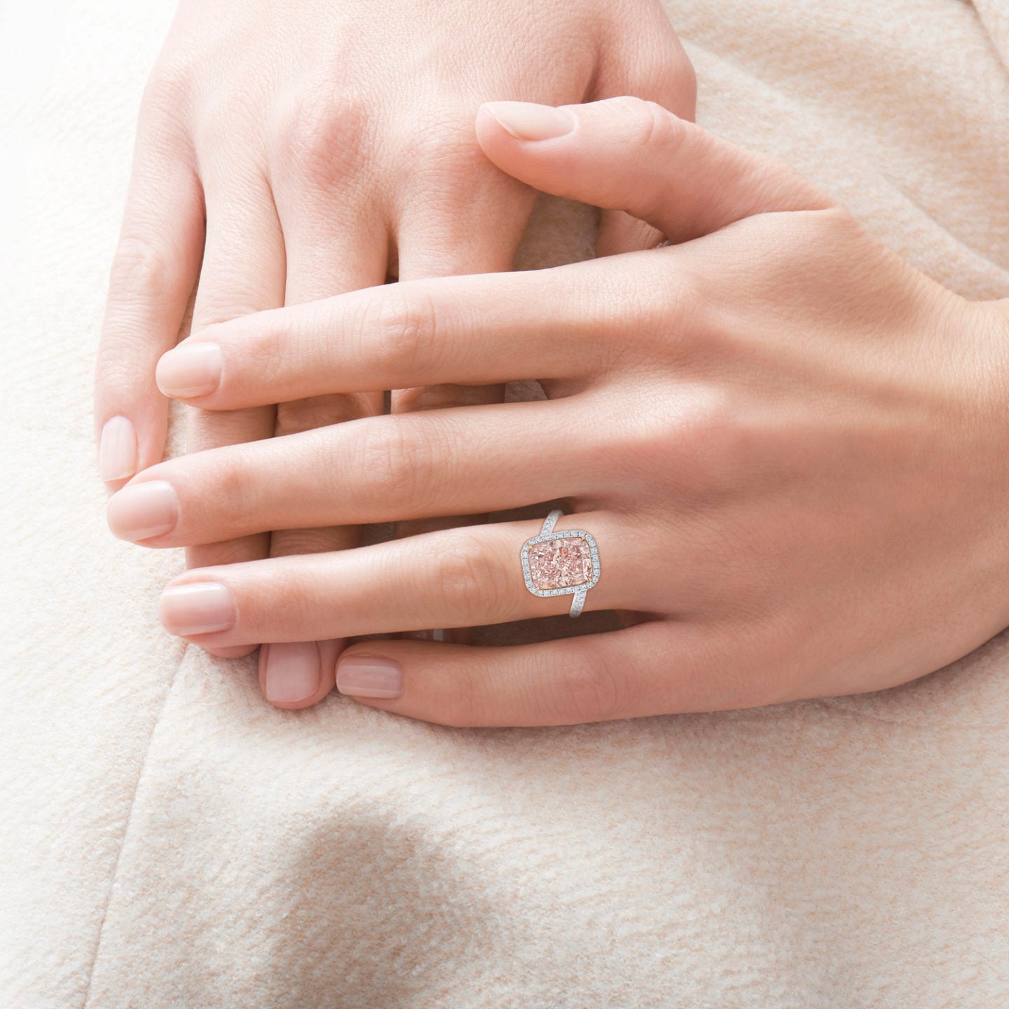 3.16 CT PINK radiant | PROMISE Ring with a Radiant Pink moissanite and Asymmetrical Band