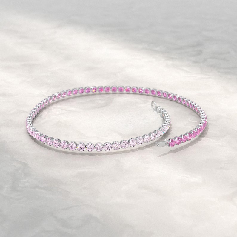 Gold Pink Ombre Sapphire Bracelet: Dainty Fine Jewelry