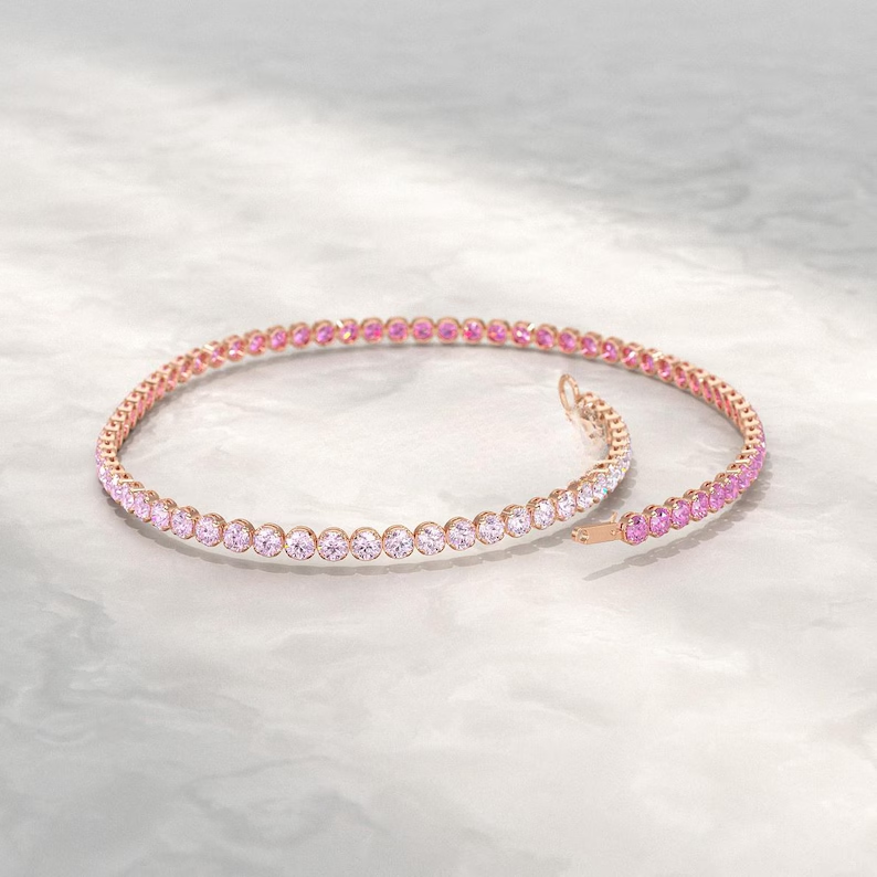 Gold Pink Ombre Sapphire Bracelet: Dainty Fine Jewelry