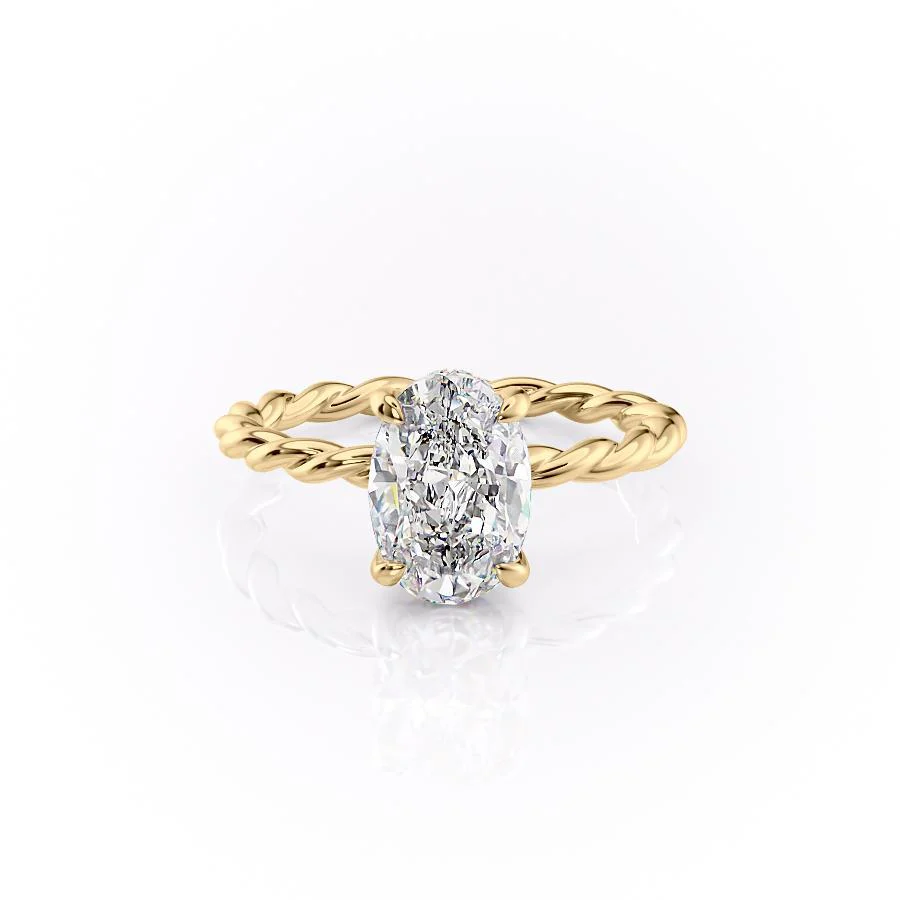 OVAL CUT MOISSANITE ENGAGEMENT RING, HIDDEN HALO & TWISTED BAND | WOKE