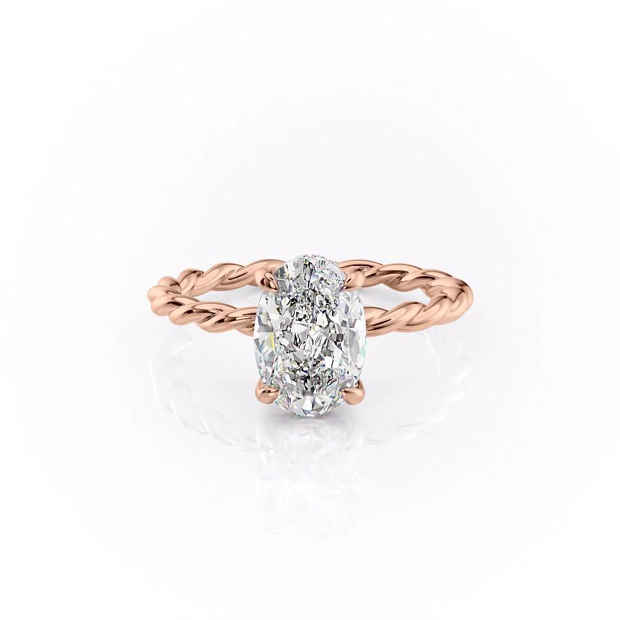 OVAL CUT MOISSANITE ENGAGEMENT RING, HIDDEN HALO & TWISTED BAND | WOKE