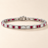 Lab Grown Rubies and Moissanite Tennis Bracelet in 925 Silver |WOKE