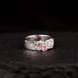 Antique Cluster Wedding Band, Pink Sapphire Round Engagement Ring, Scattered Stackable Band, Flush Set Wide Band| WOKE