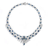 Total 89.45ct Plated 18K White Gold Necklace Blue and White Pear and Marquise cut Moissanite Necklace