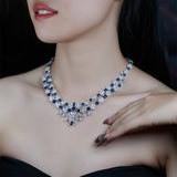 Total 89.45ct Plated 18K White Gold Necklace Blue and White Pear and Marquise cut Moissanite Necklace