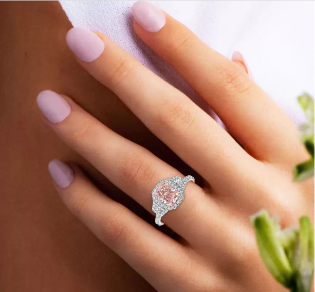 2CT Promise Ring| Radiant Pink moissanite and Asymmetrical Band