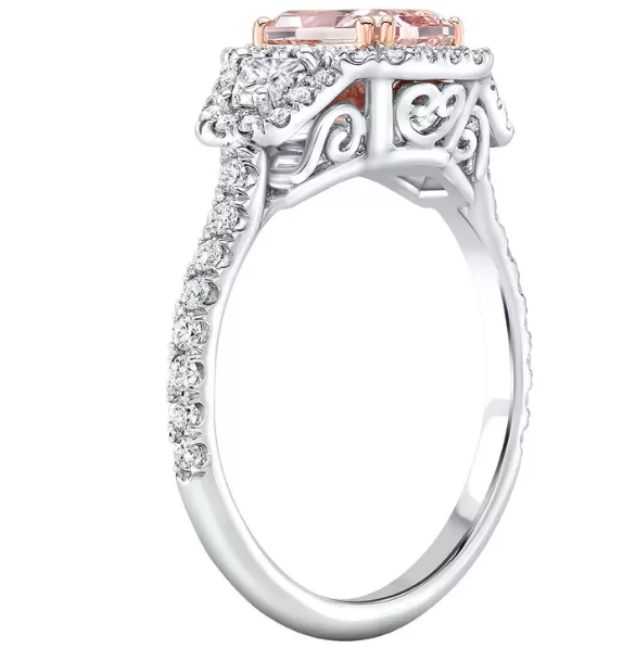 2CT Promise Ring| Radiant Pink moissanite and Asymmetrical Band
