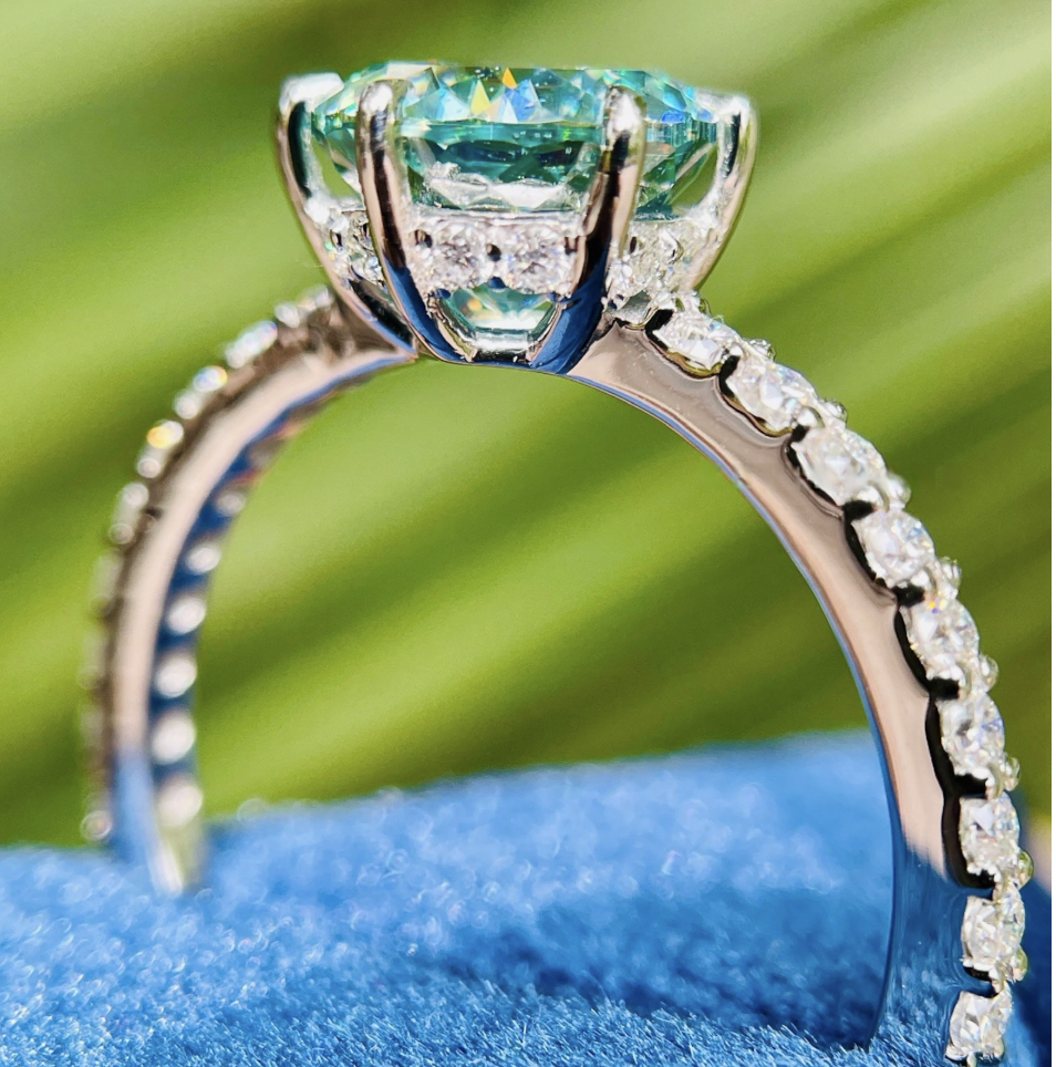 PORTUGESE cut blue/green round ring | 925/9K GOLD