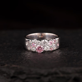 Antique Cluster Wedding Band, Pink Sapphire Round Engagement Ring, Scattered Stackable Band, Flush Set Wide Band| WOKE