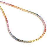 Rainbow sapphire emerald cut tennis necklace | WOKE