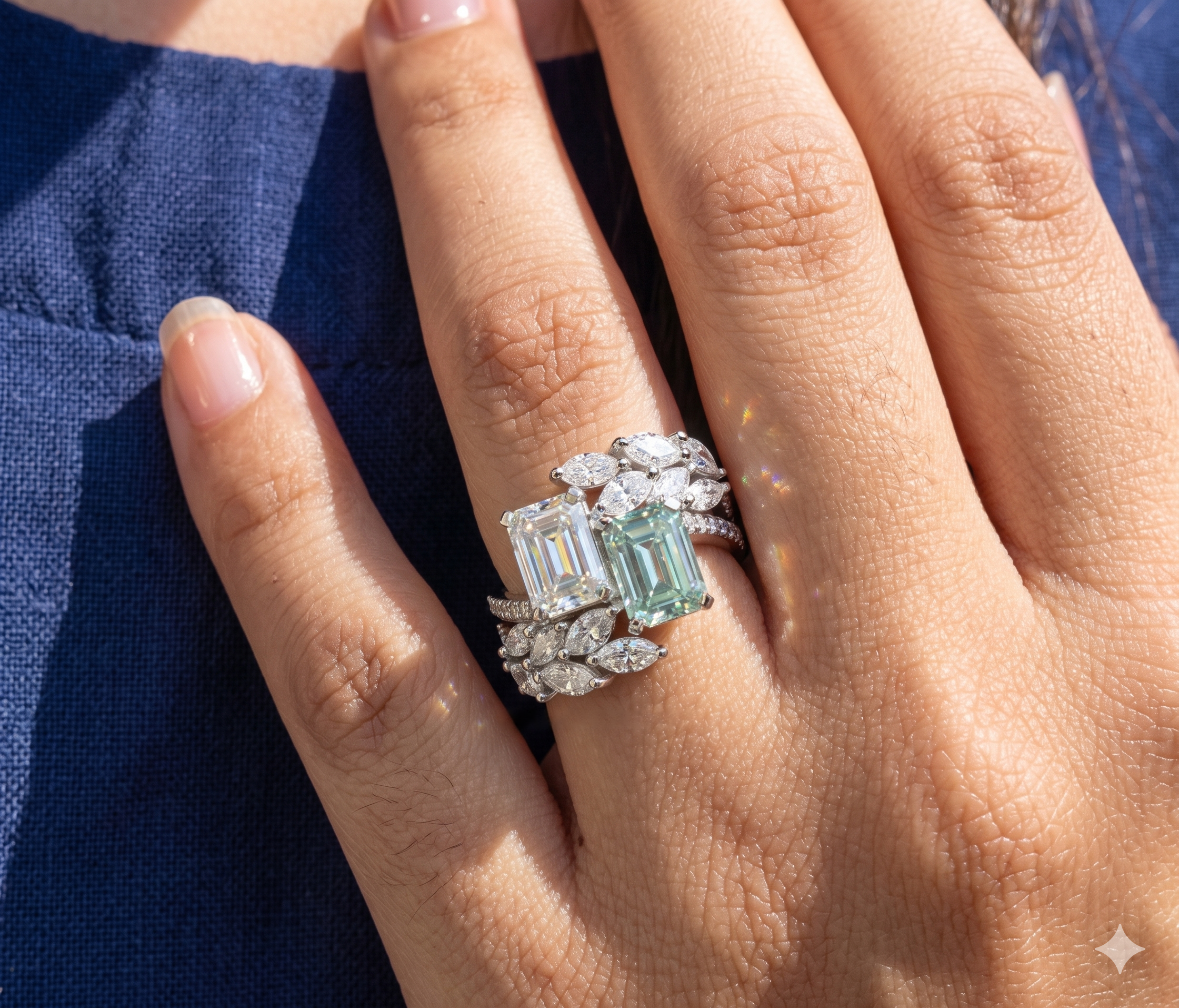 Vintage 4.93 TW Emerald Cut Moissanite Engagement Ring