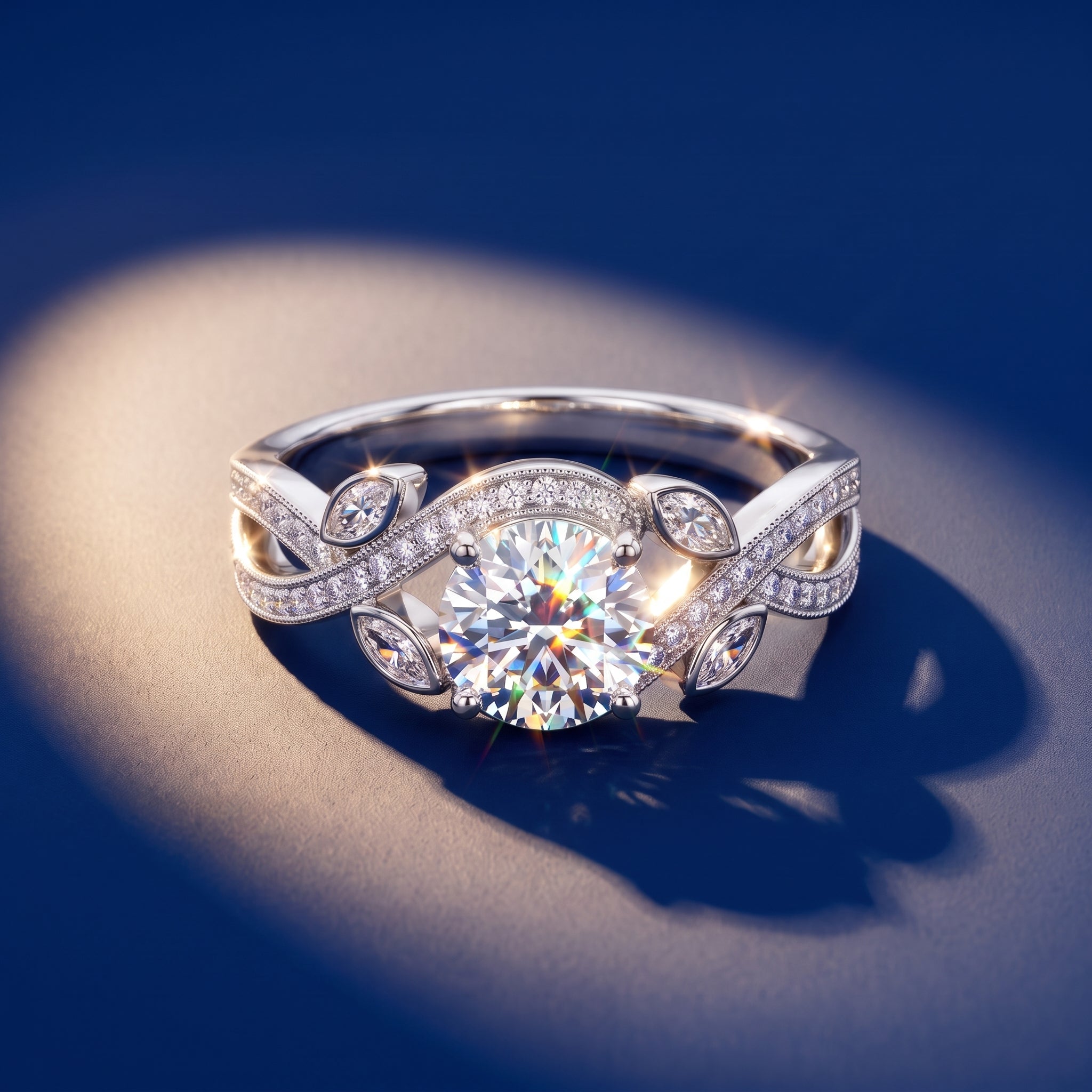 Bypass solitaire ring on royal blue